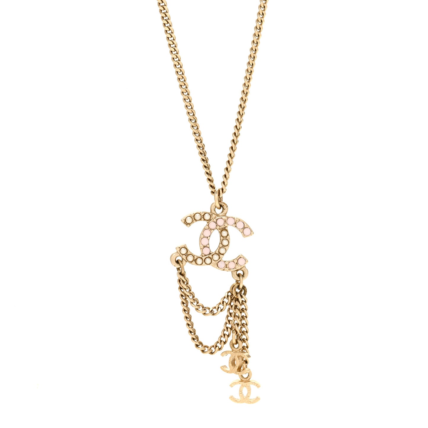 Pearl Crystal CC Chain Necklace Gold Pink