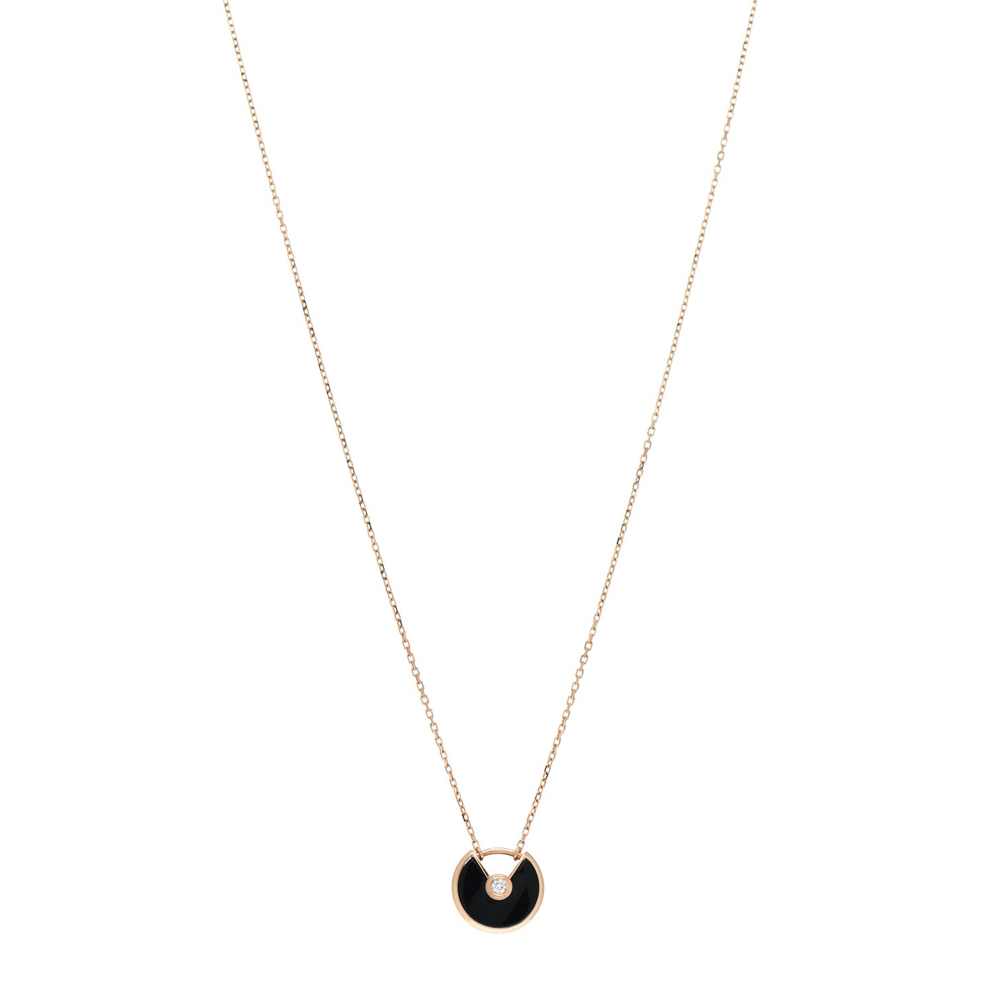 18K Pink Gold Diamond Black Onyx XS Amulette de Cartier Pendant Necklace