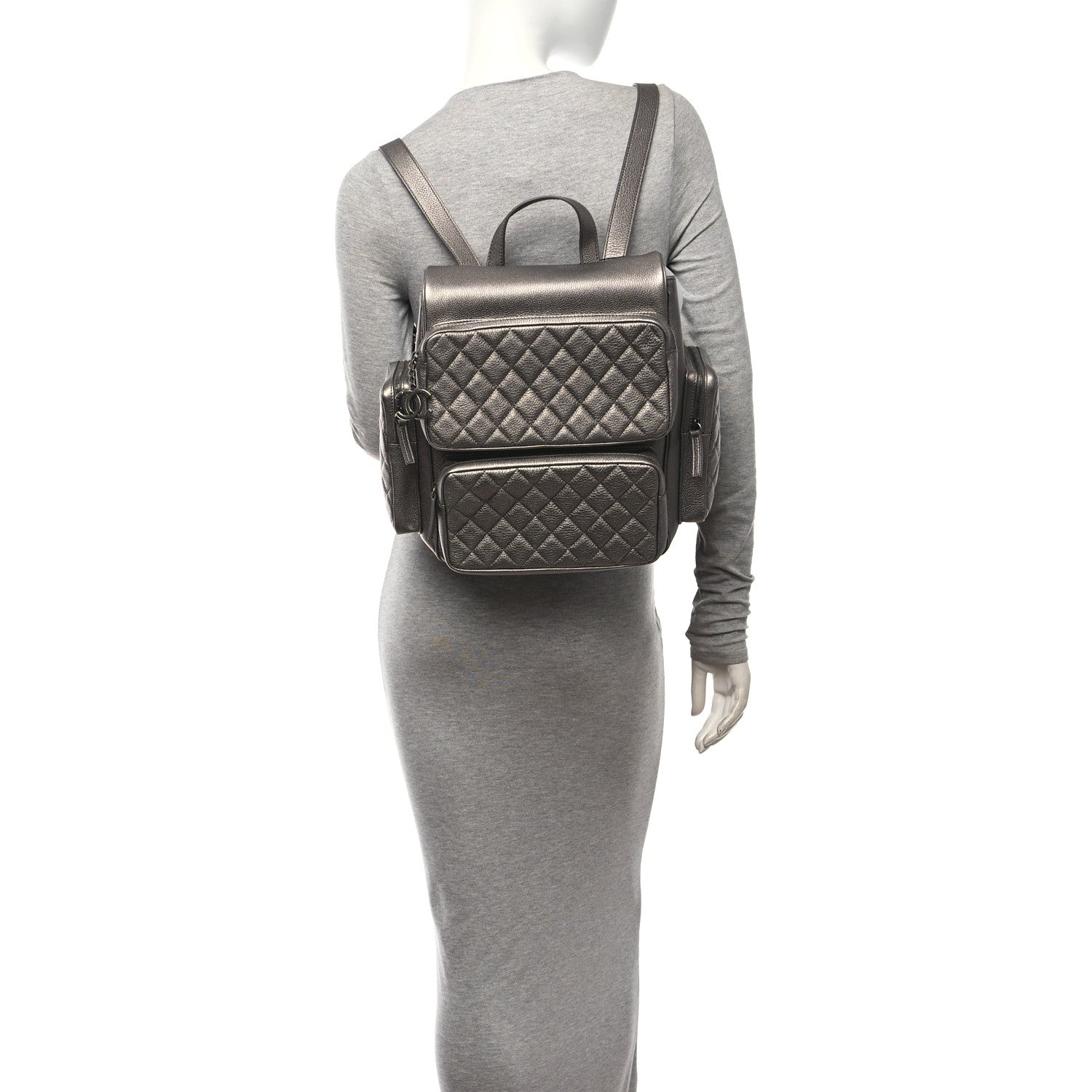 Chanel Metallic Grained Calfskin Quilted Large Casual Rock Backpack Charcoal 2 of 10