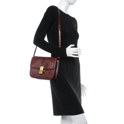 Celine Python Medium Classic Box Flap Bag Burgundy 2 of 7