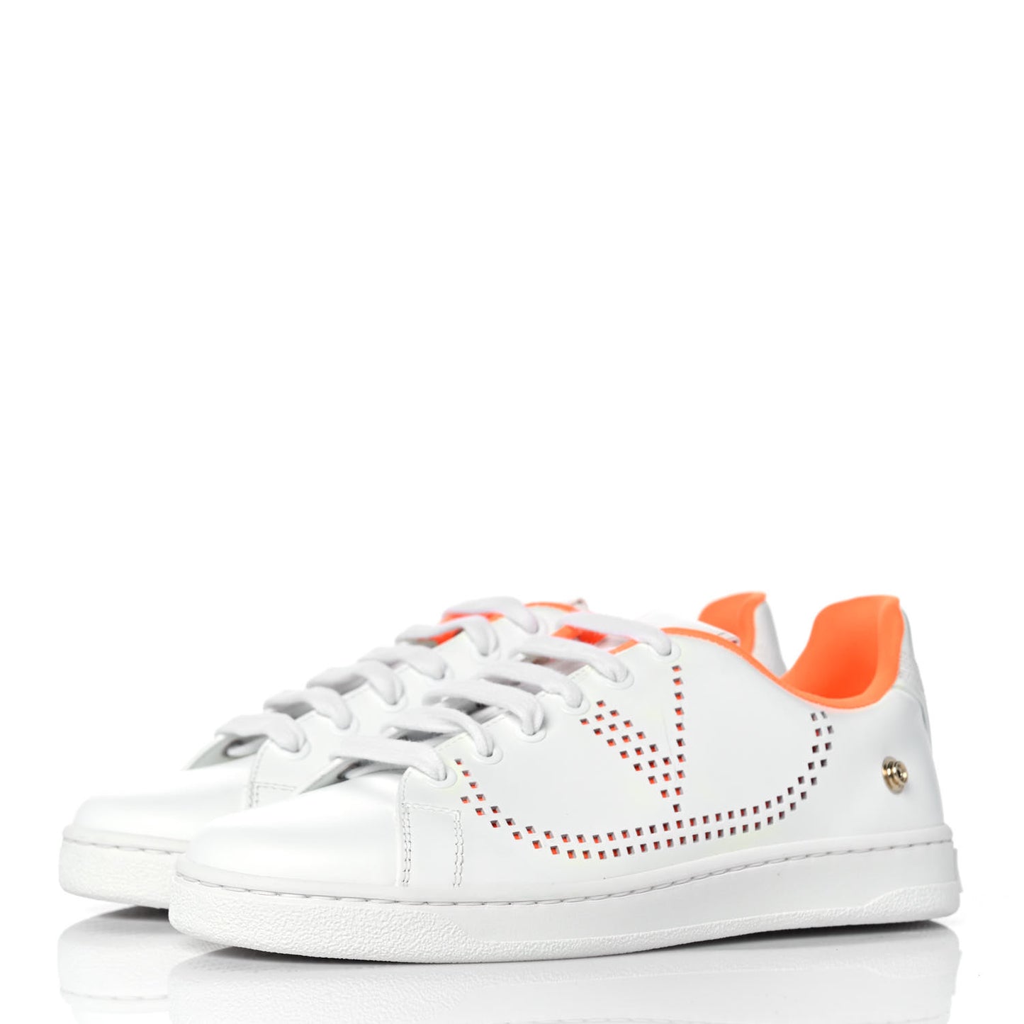 Calfskin Womens Backnet Sneakers 35 White Orange Fluo