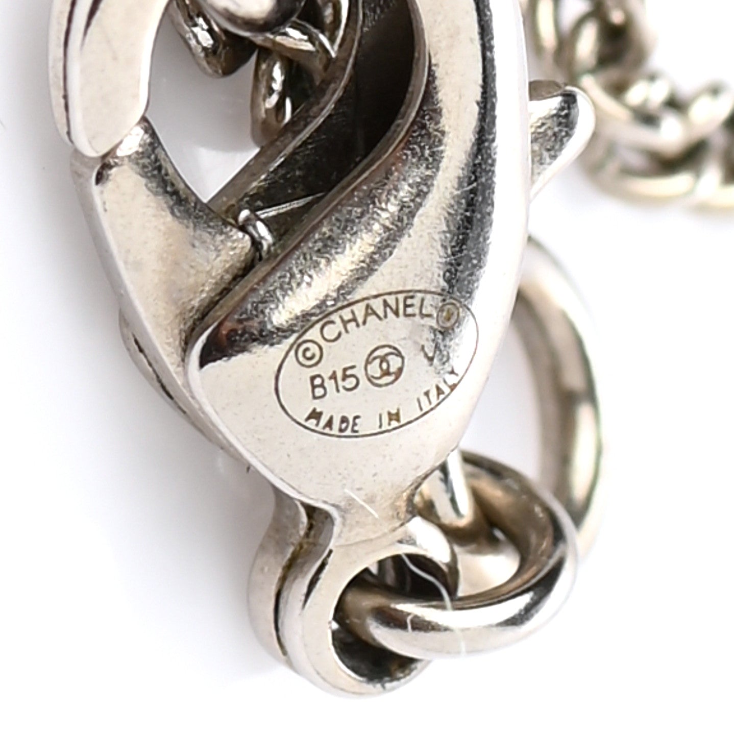 Chanel Crystal Pearl Twisted CC Drop Necklace Silver 6 of 6