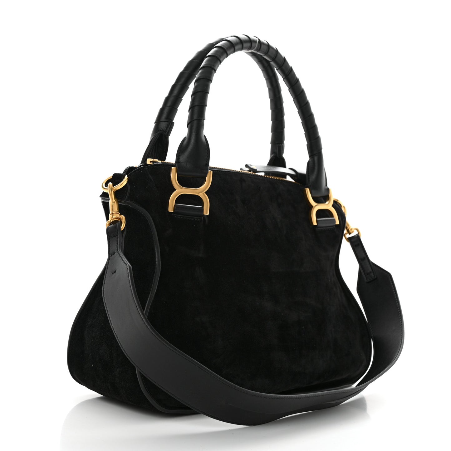 Suede Calfskin Braided Medium Marcie Double Carry Black