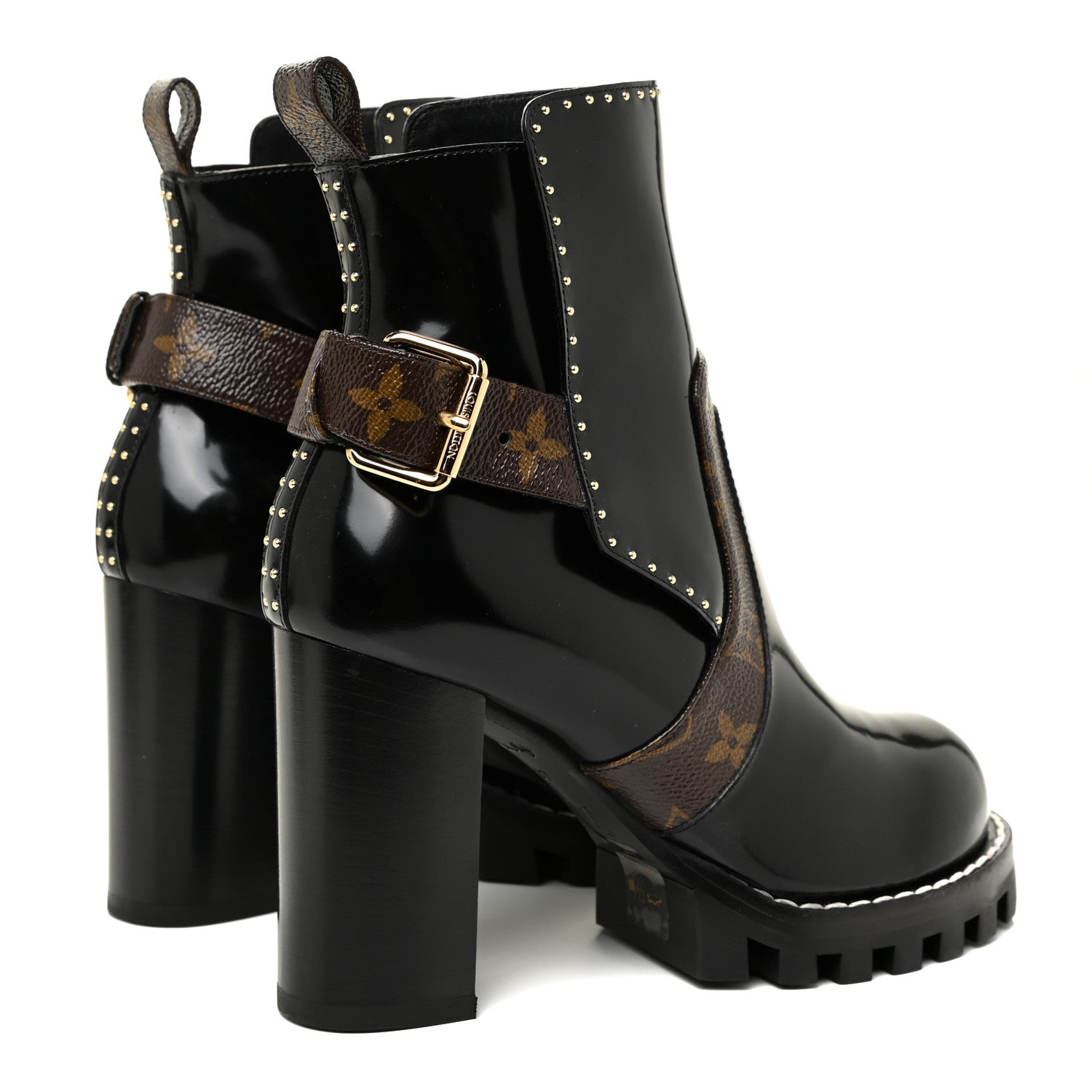 Louis Vuitton Glazed Calfskin Monogram Embellished Star Trail Ankle Boots 37 Black 5 of 9