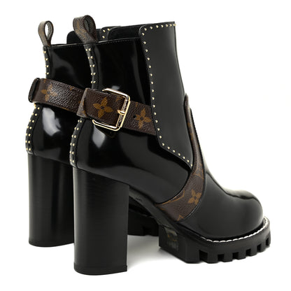 Louis Vuitton Glazed Calfskin Monogram Embellished Star Trail Ankle Boots 37 Black 5 of 9