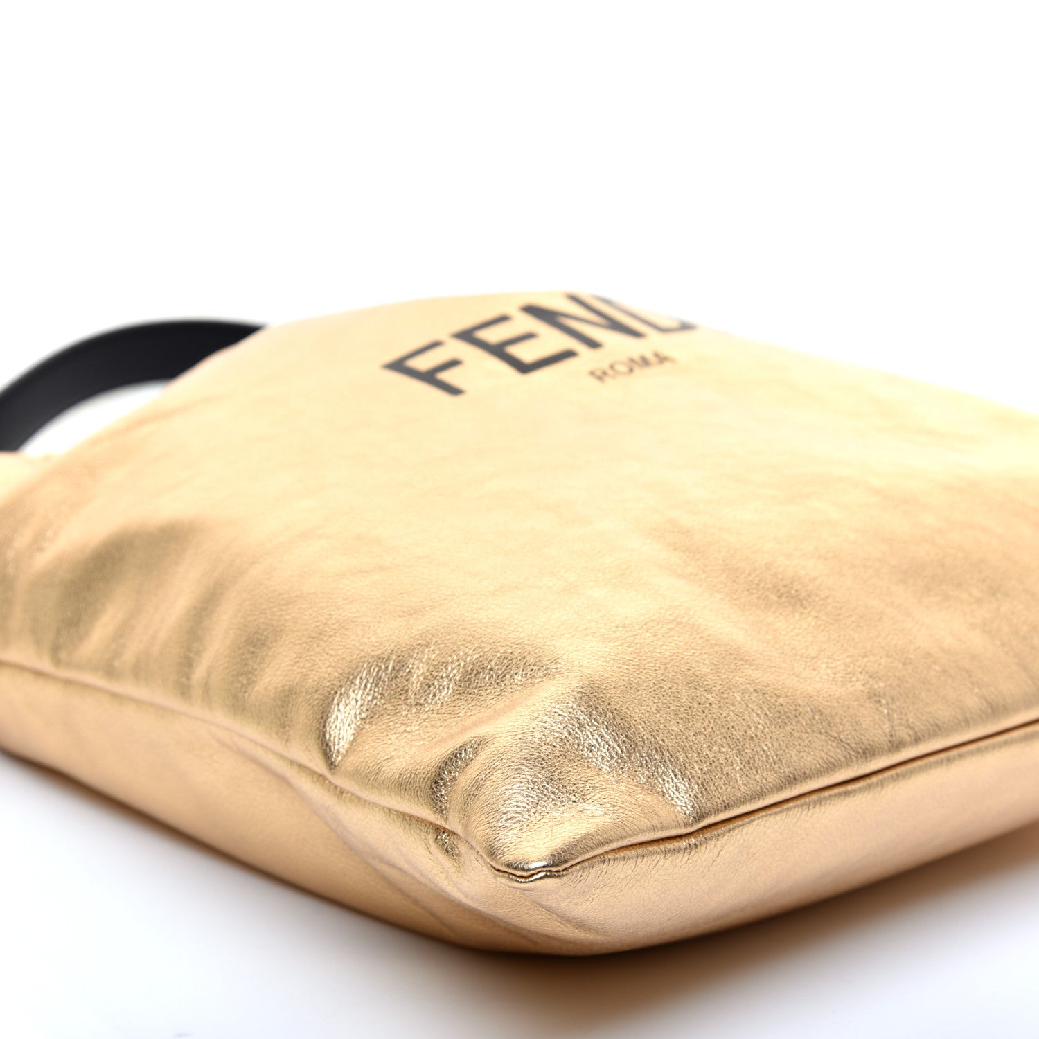 Fendi Laminated Calfskin Medium Drawstring Pouch Bag Oro Black 6 of 9