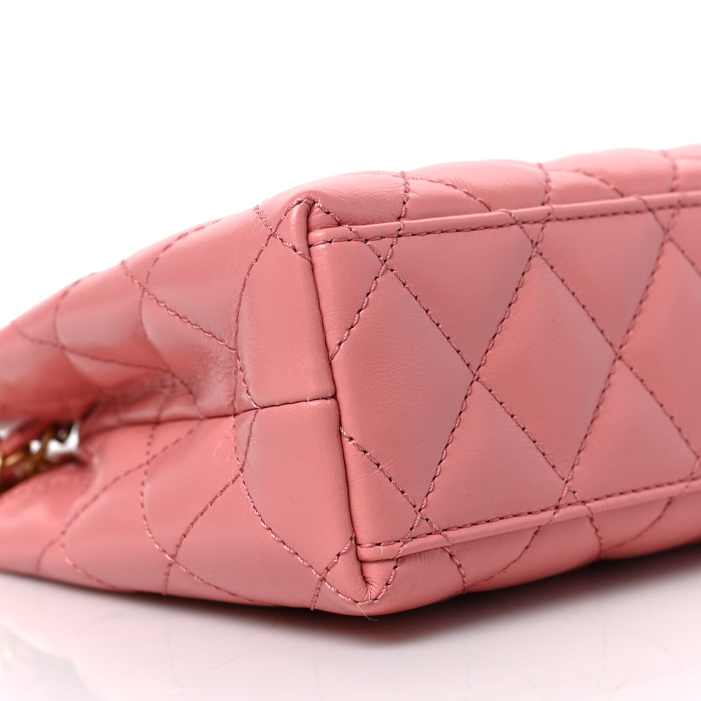 Shiny Aged Calfskin Quilted Nano Kelly Shopper Coral Pink