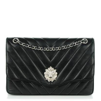Chanel Lambskin Chevron Jumbo Leo Lion Flap Black 1 of 8