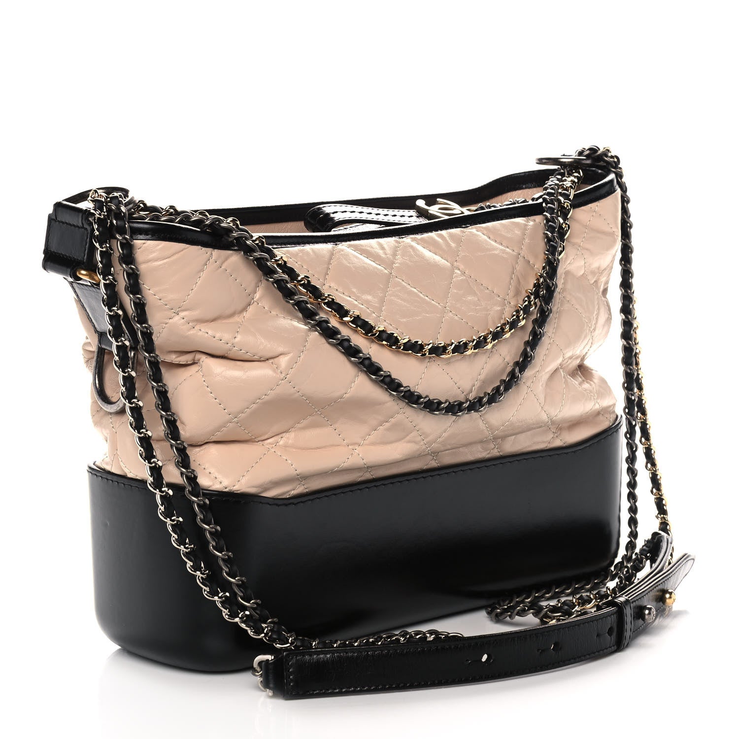 Chanel Aged Calfskin Quilted Medium Gabrielle Hobo Beige Black 3 of 10
