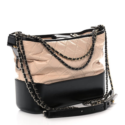 Chanel Aged Calfskin Quilted Medium Gabrielle Hobo Beige Black 3 of 10