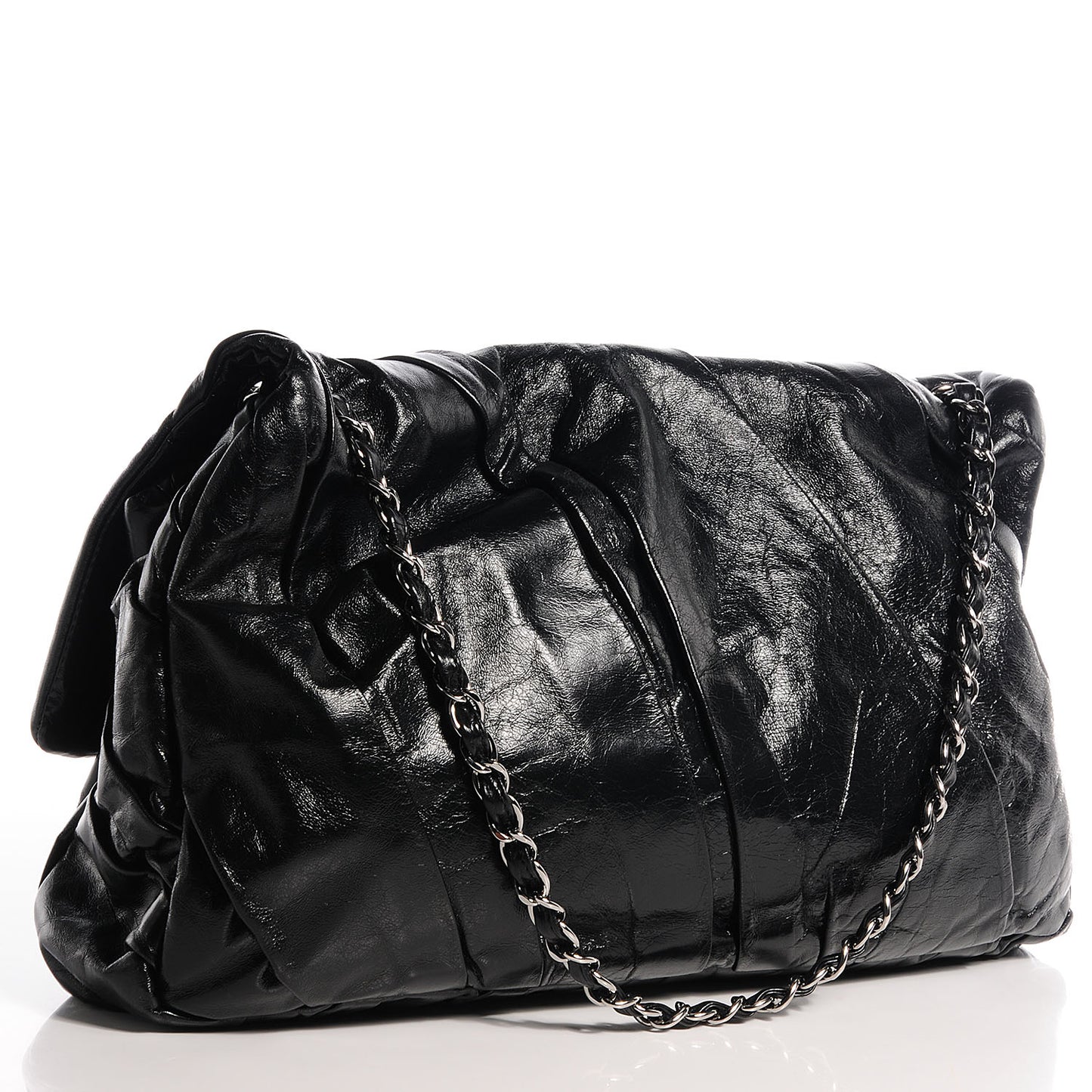 Glazed Calfskin Twisted Maxi Flap Black