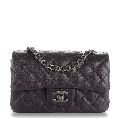 Chanel Washed Caviar Quilted Mini Rectangular Flap Dark Purple 1 of 8