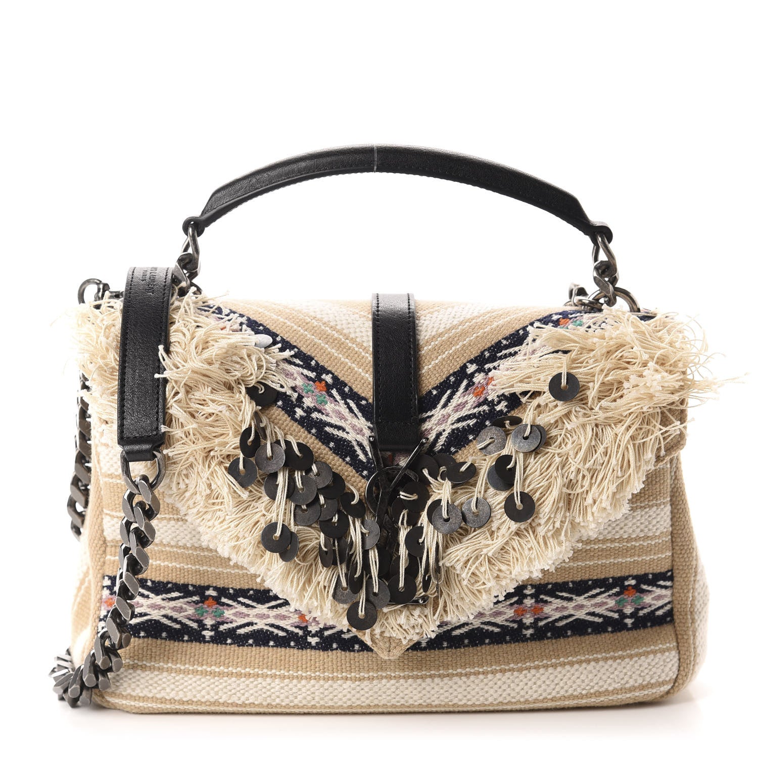 Saint Laurent Berber Chevron Tassel Monogram Medium College Bag Black White 1 of 11