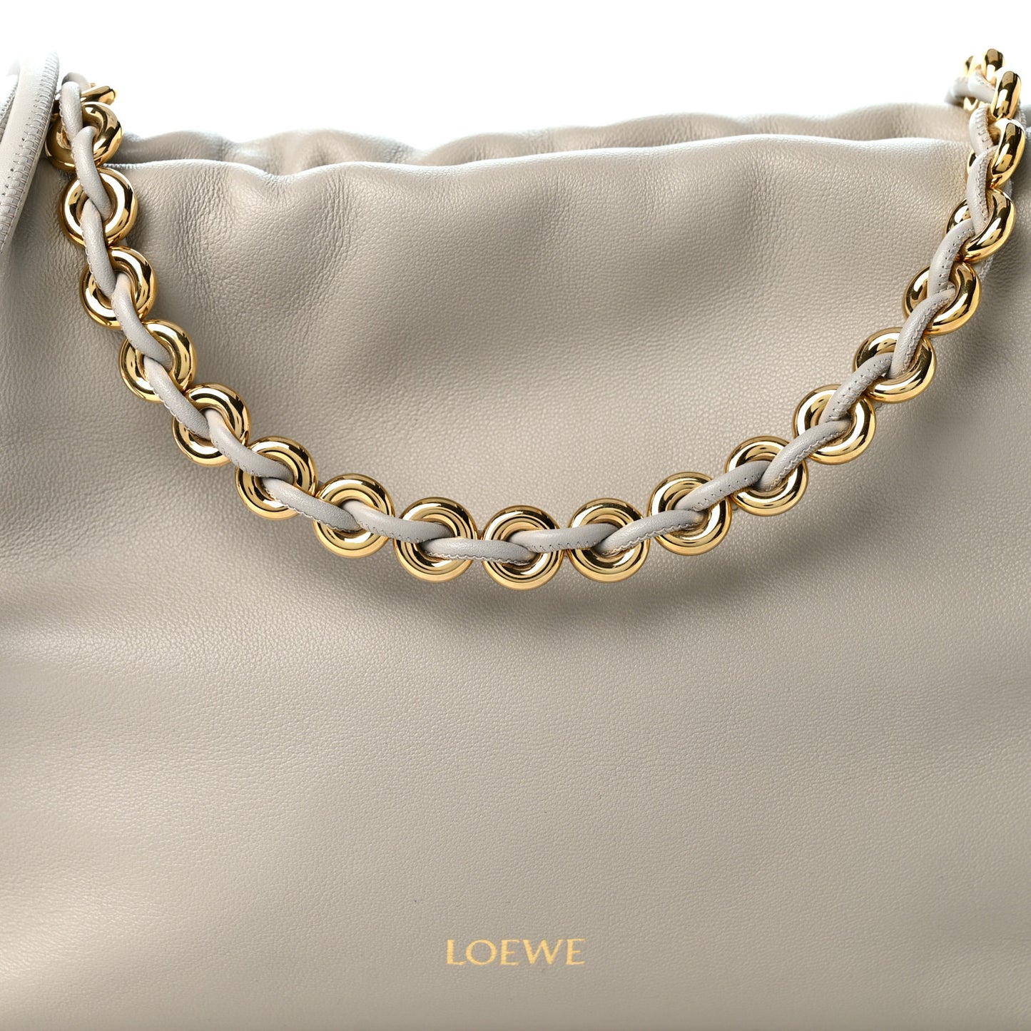 Mellow Nappa Donut Chain Medium Flamenco Knot Clutch Shell Grey