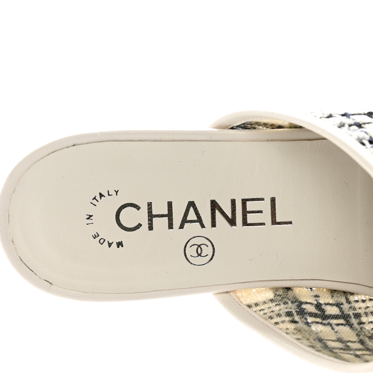 Chanel Tweed Lambskin CC Flat Mules 37 White Black 7 of 10