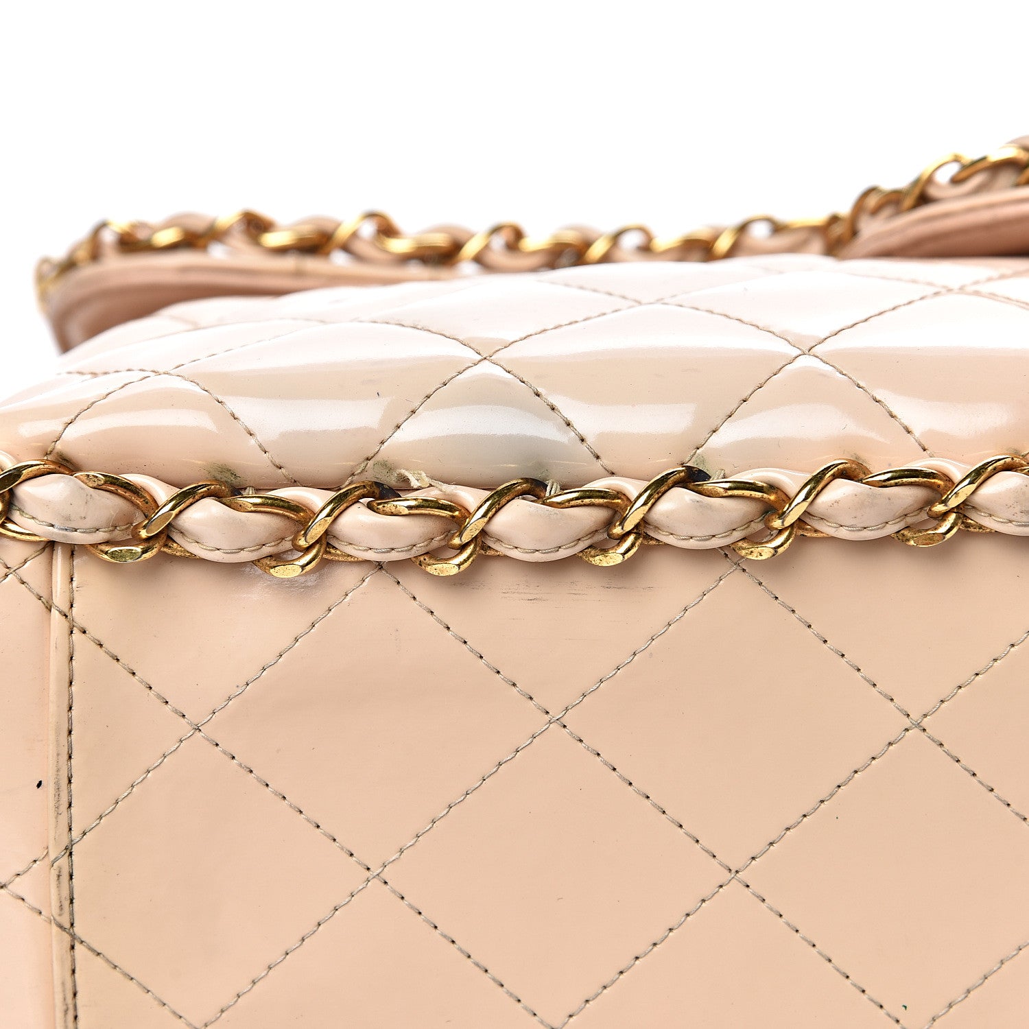 Chanel Patent Quilted Jumbo XL Chain Around Flap Beige 8 of 19