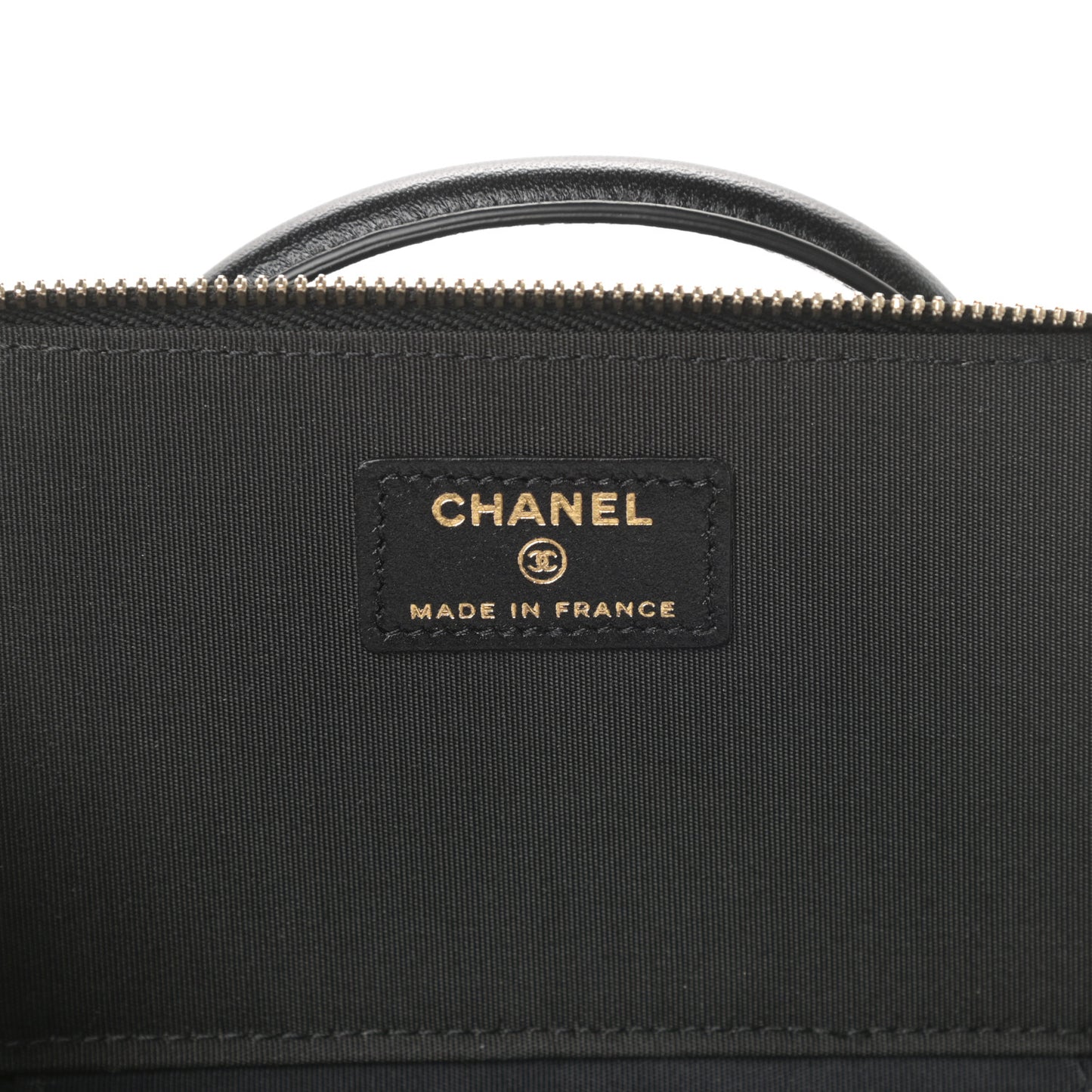 Lambskin Quilted Small Top Handle Vanity Case With Chain Black