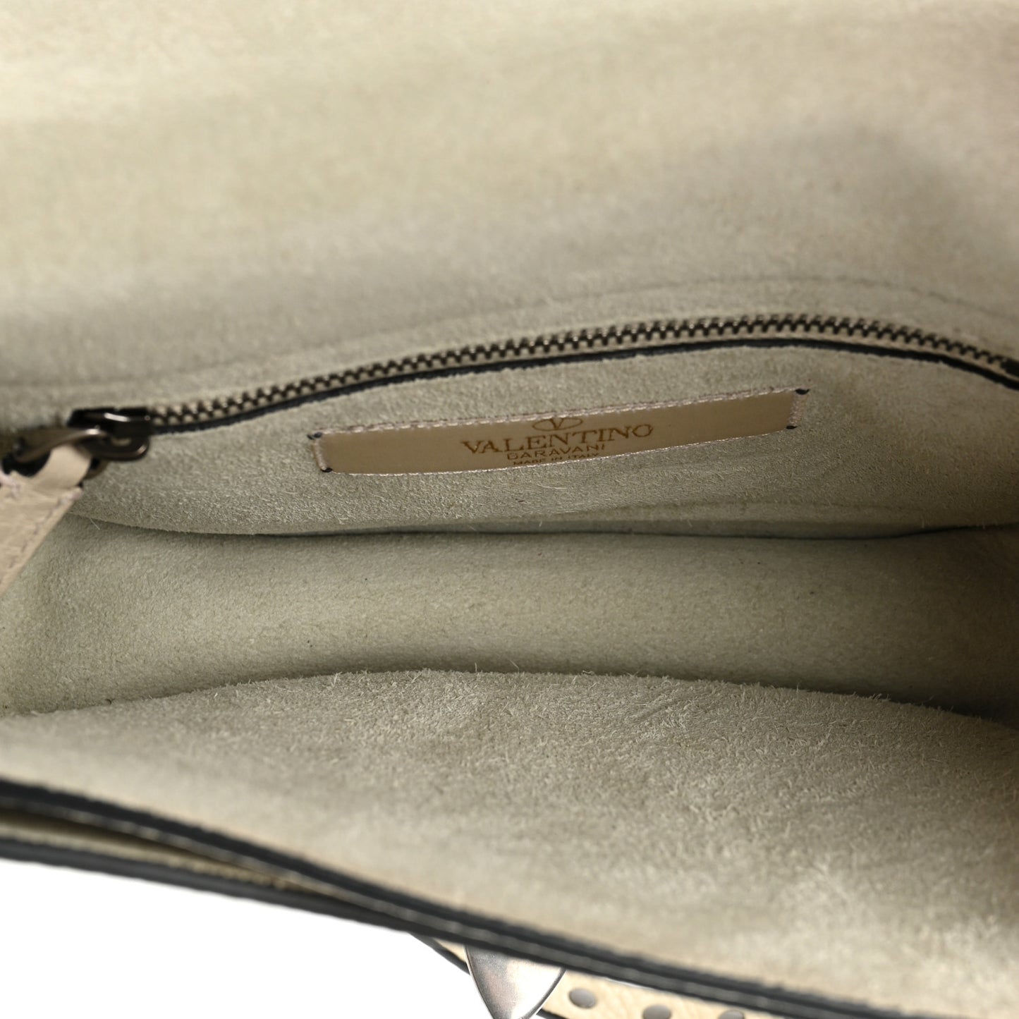 Grained Calfskin Turquoise Rockstud Rolling Flip Lock Crossbody Bag Light Ivory