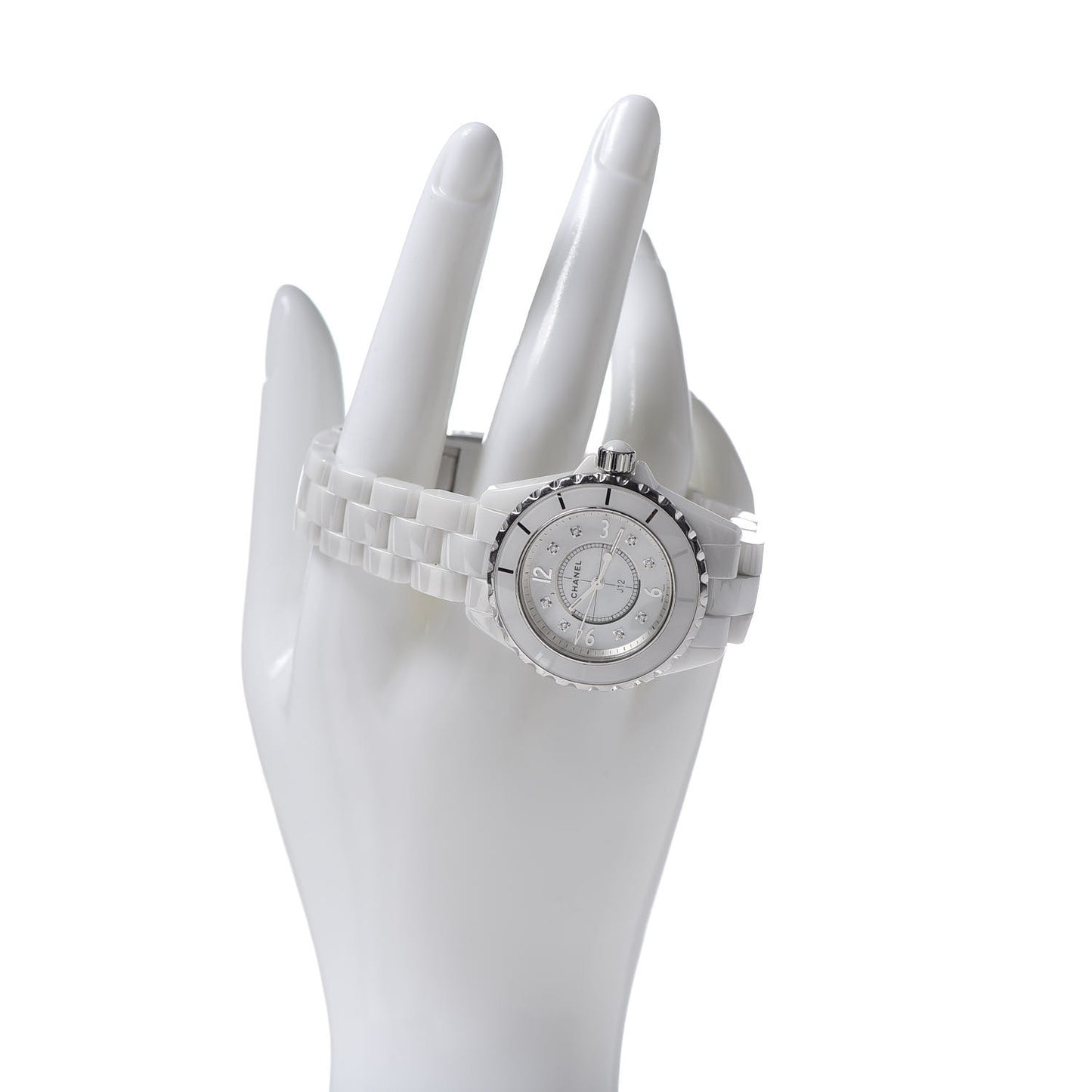 Stainless Steel Ceramic Diamond Mother of Pearl 33mm J12 Quartz Watch White