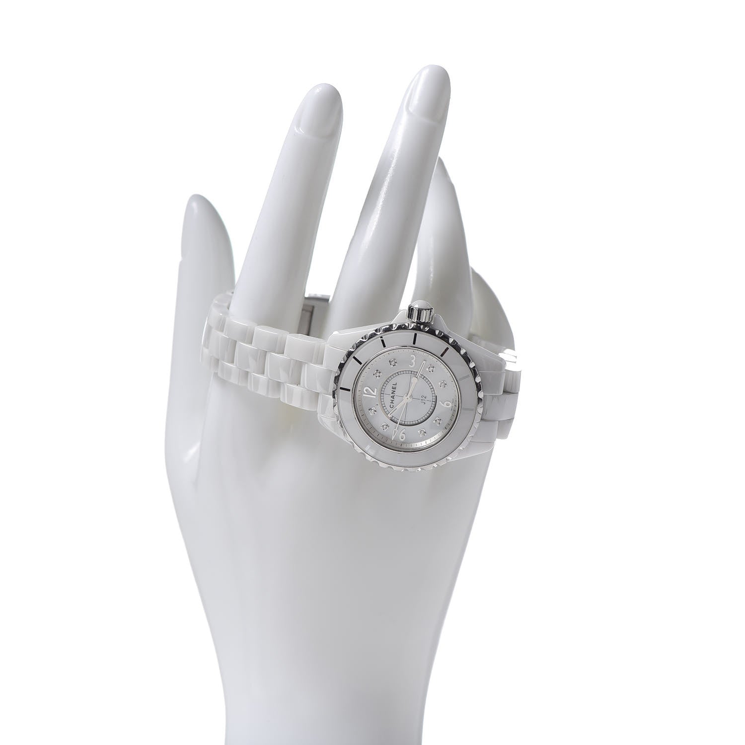 Chanel Stainless Steel Ceramic Diamond Mother of Pearl 33mm J12 Quartz Watch White 2 of 6