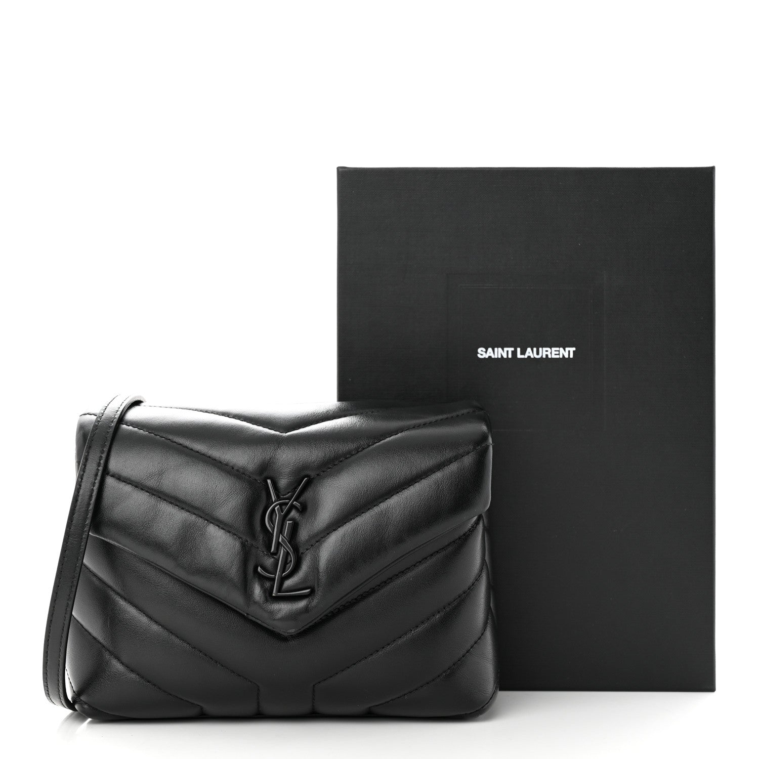 Saint Laurent Calfskin Y Quilted Monogram Monochrome Toy Loulou Crossbody Bag Black 12 of 12