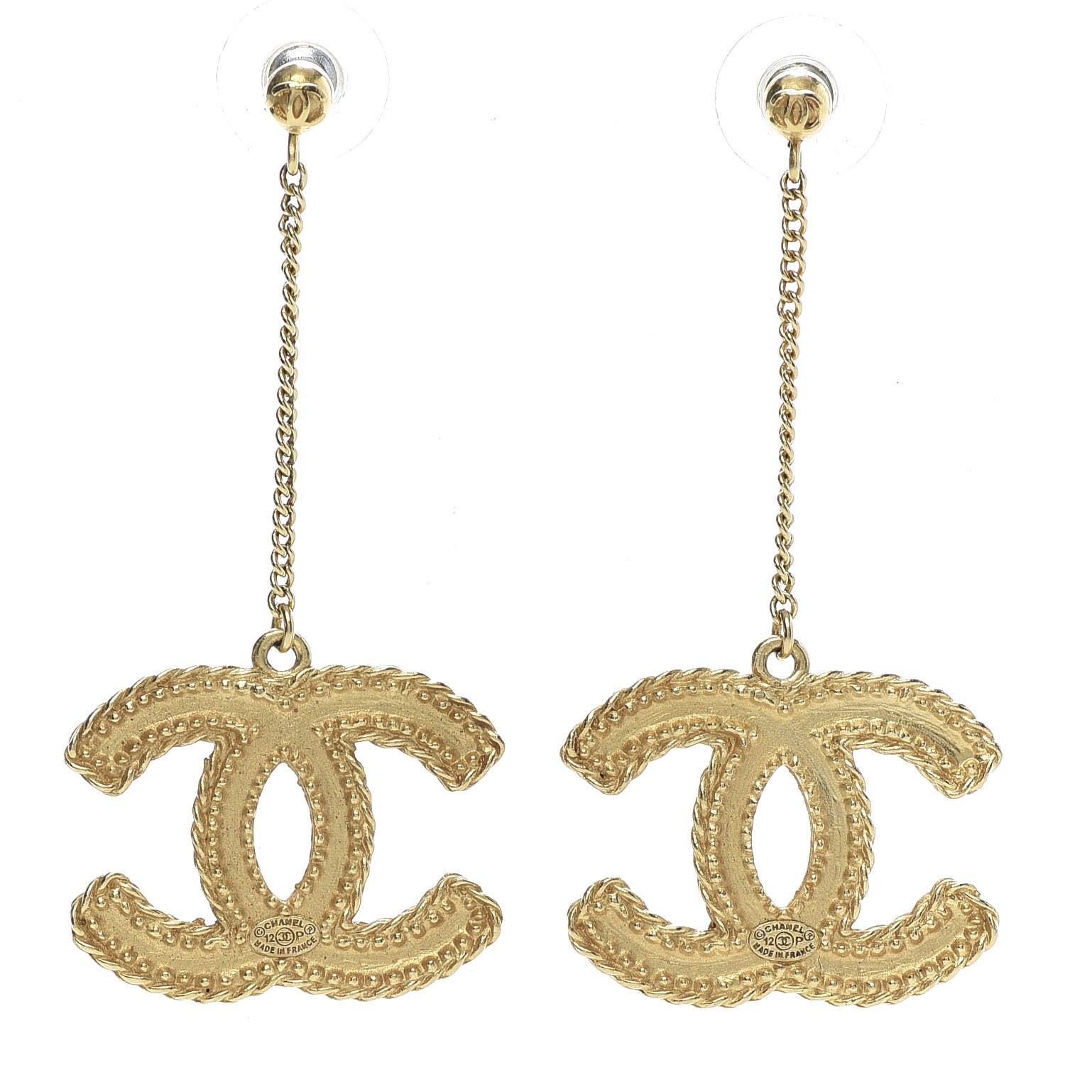 Chanel CC Drop Earrings Matte Gold 3 of 5
