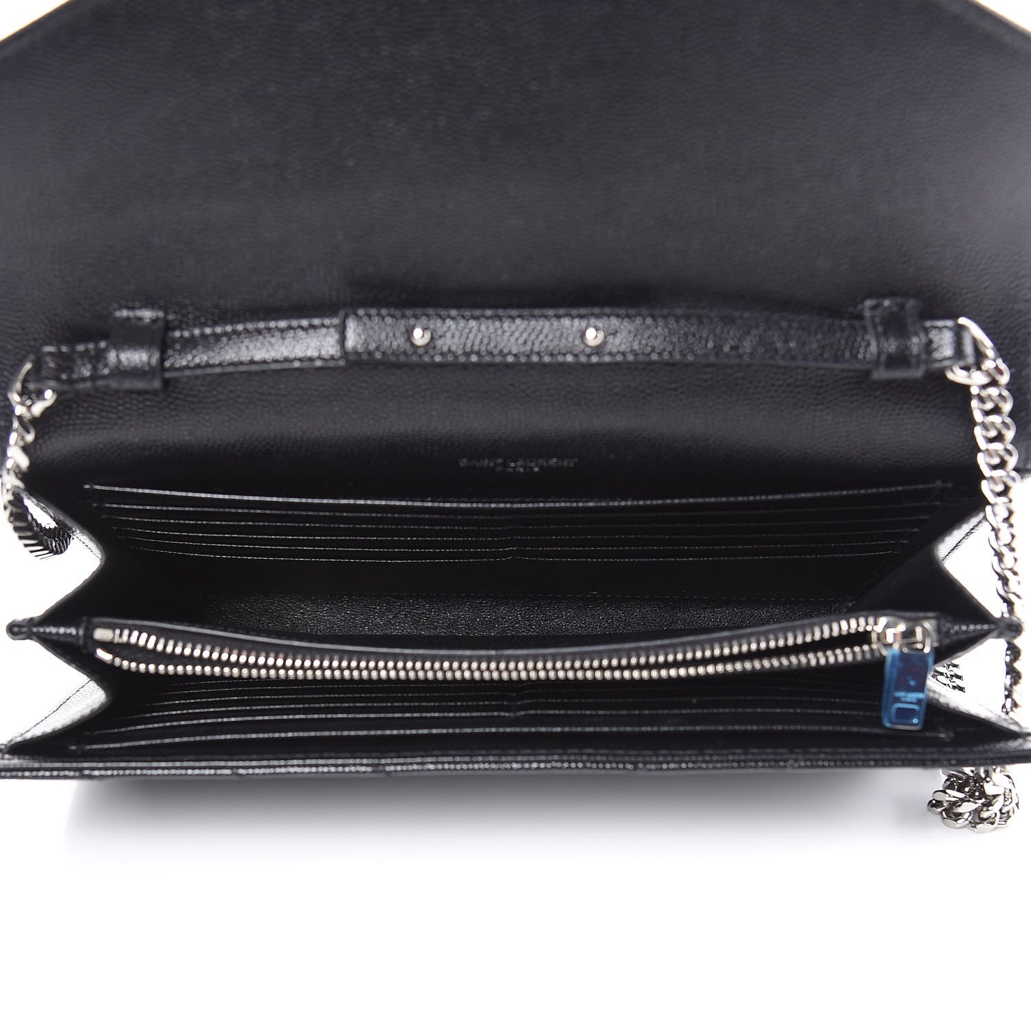 Saint Laurent Grain De Poudre Matelasse Chevron Monogram Chain Wallet Black 5 of 10