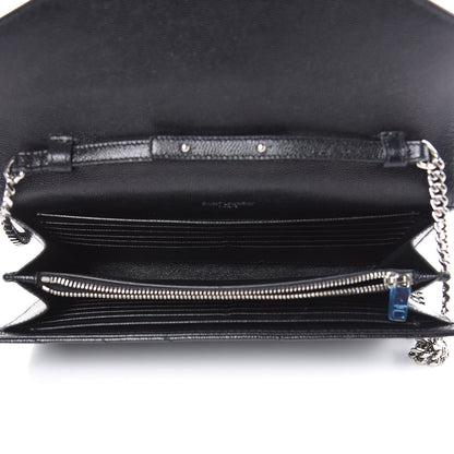 Saint Laurent Grain De Poudre Matelasse Chevron Monogram Chain Wallet Black 5 of 10