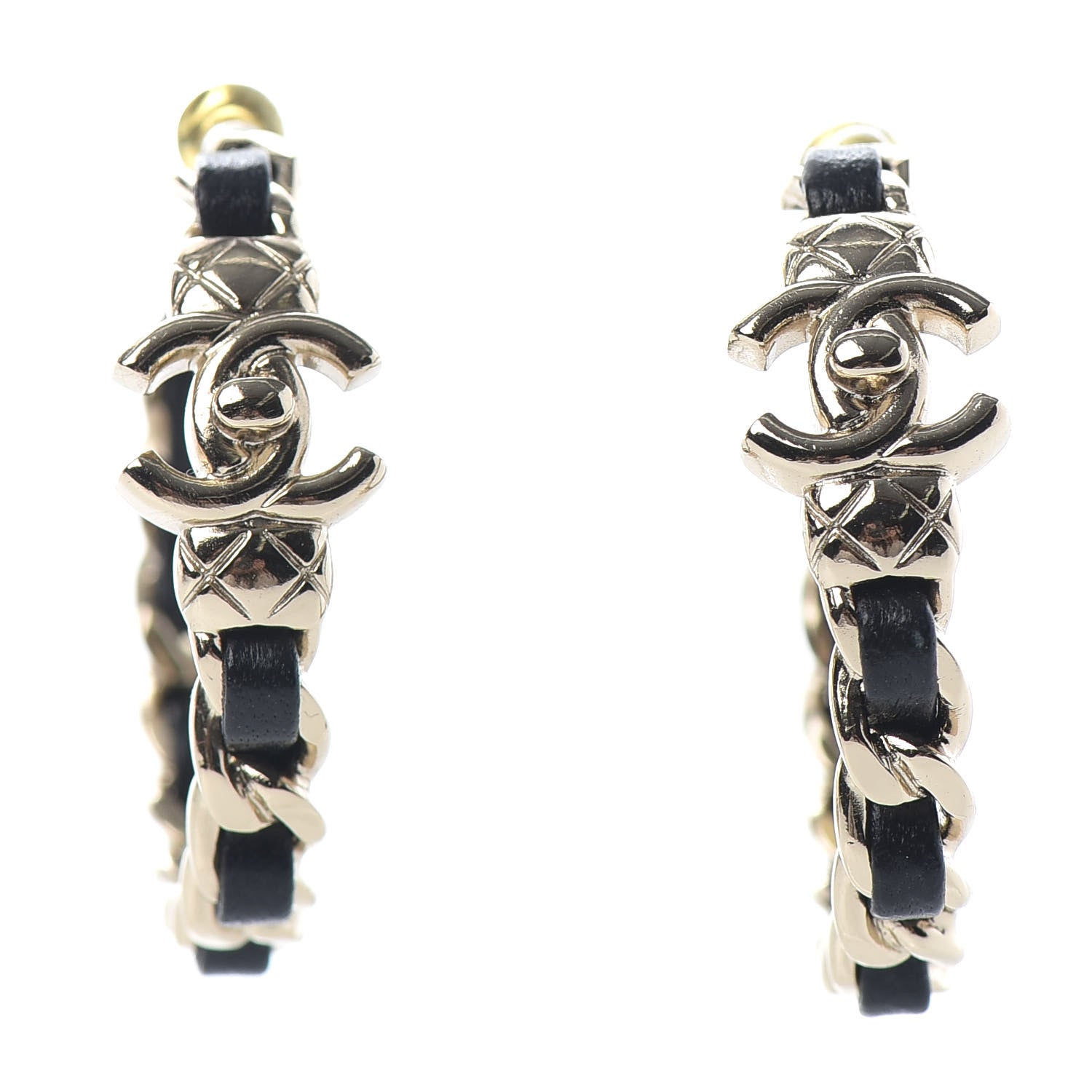 Chanel Lambskin CC Turnlock Chain Hoop Earrings Gold Black 1 of 4