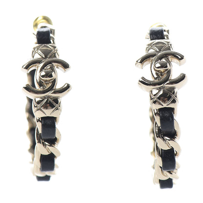 Chanel Lambskin CC Turnlock Chain Hoop Earrings Gold Black 1 of 4