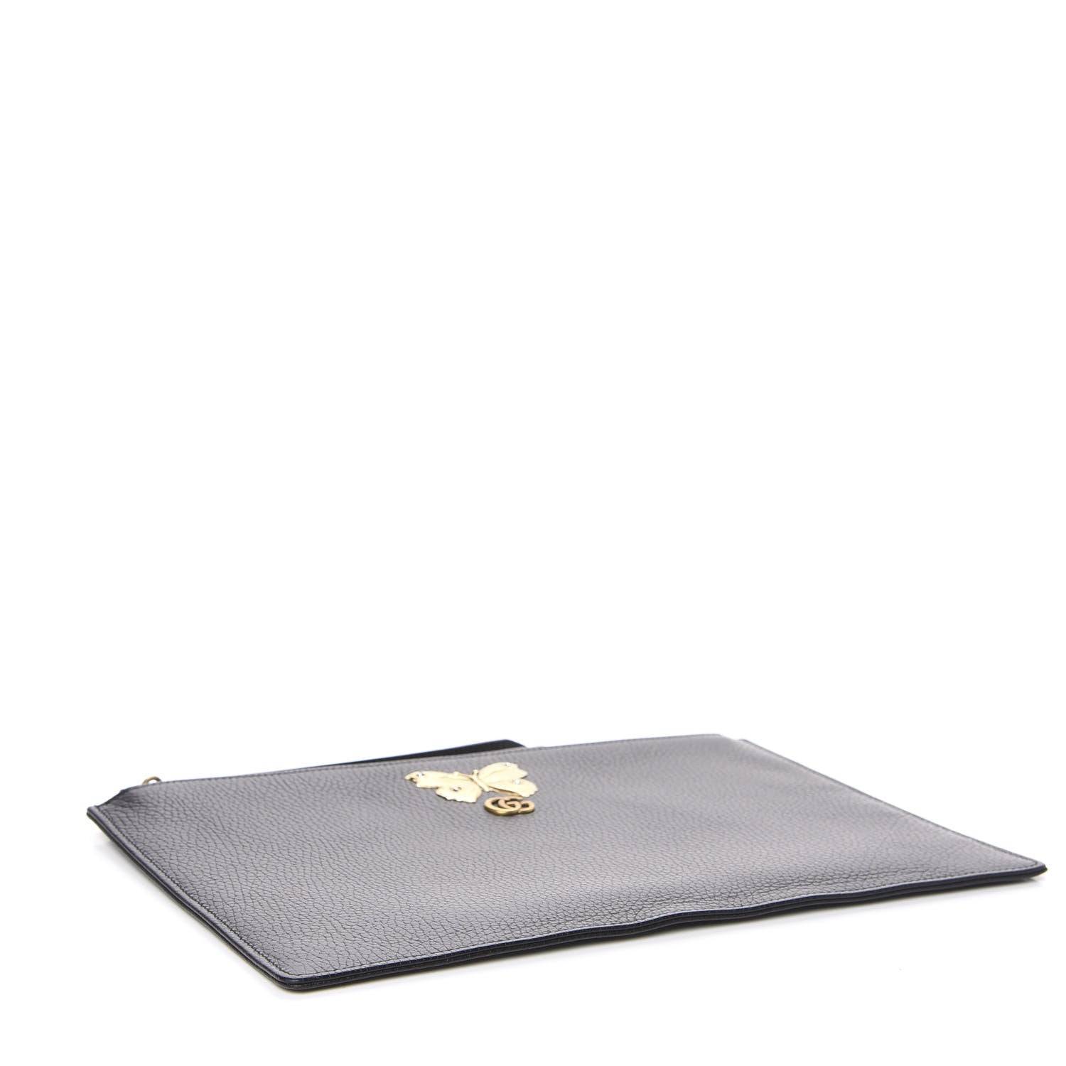 Gucci Pebbled Calfskin Butterfly Zip Pouch Black 3 of 9