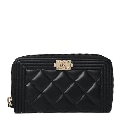Chanel Lambskin Quilted Small Boy Zip Around Wallet Black 1 of 4