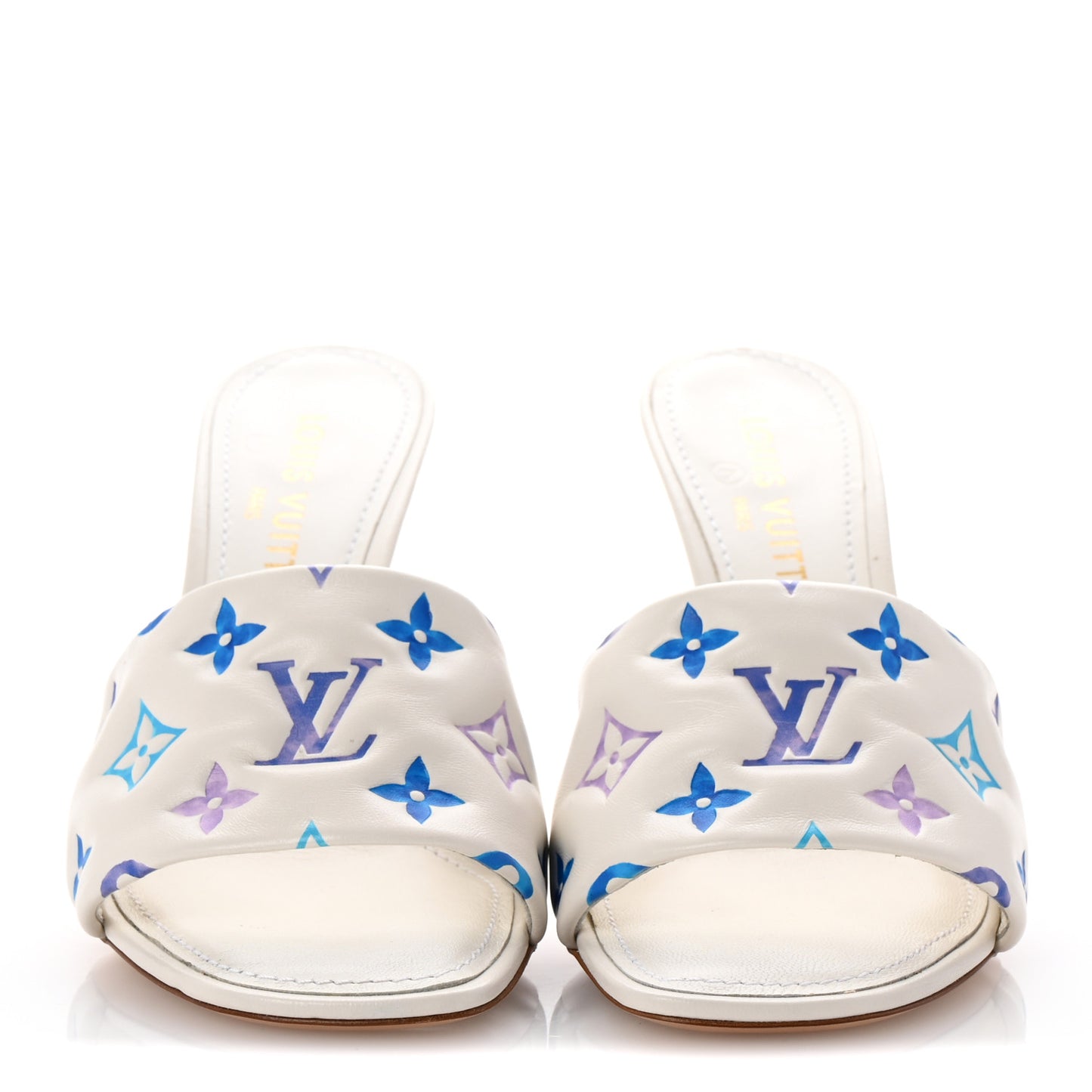 Lambskin Embossed Monogram By The Pool Revival High Heel Mules 39 Blue