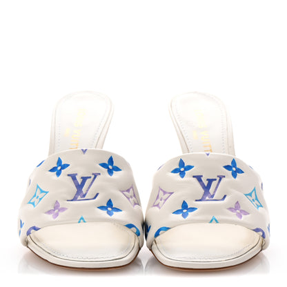 Louis Vuitton Lambskin Embossed Monogram By The Pool Revival High Heel Mules 39 Blue 3 of 9