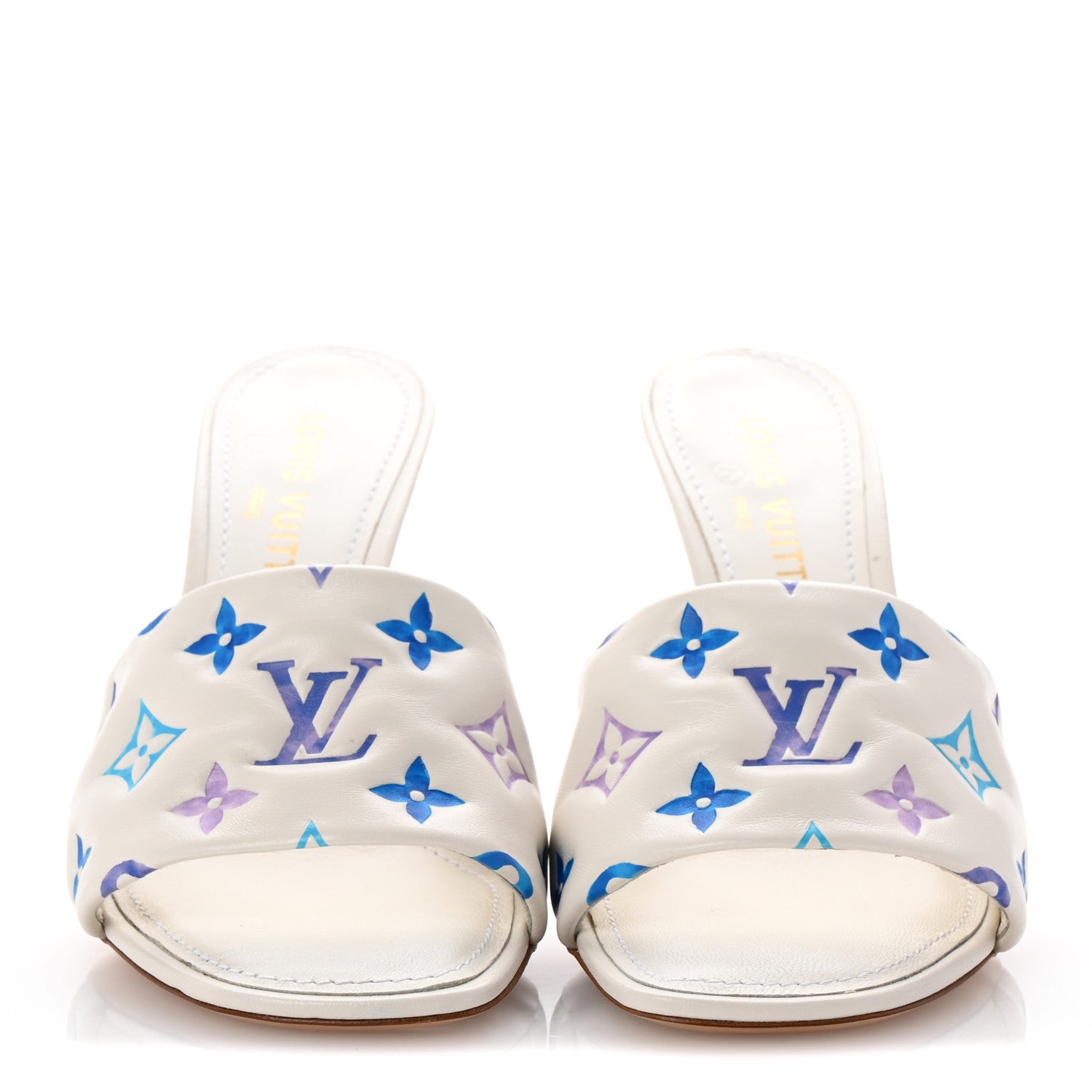 Louis Vuitton Lambskin Embossed Monogram By The Pool Revival High Heel Mules 39 Blue 3 of 9