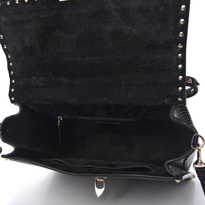 Valentino Garavani Grained Calfskin Rockstud Top Handle Flap Shoulder Bag Black 5 of 9
