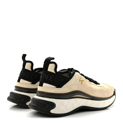 Chanel Suede Calfskin Nylon Grosgrain CC Sneakers 38.5 Beige 5 of 9