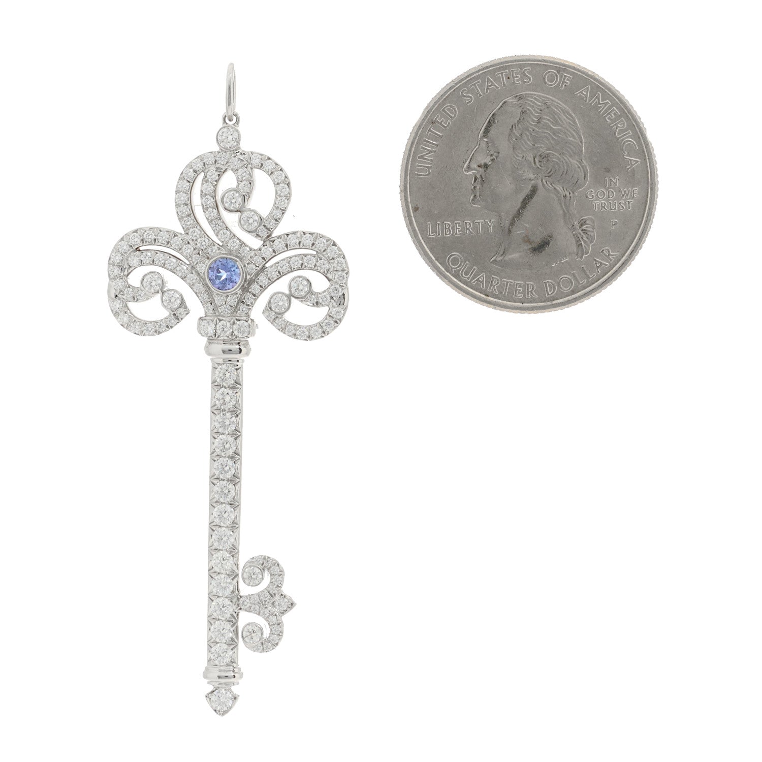 Tiffany Platinum Diamond Tanzanite Enchant Heart Key Pendant 2 of 4