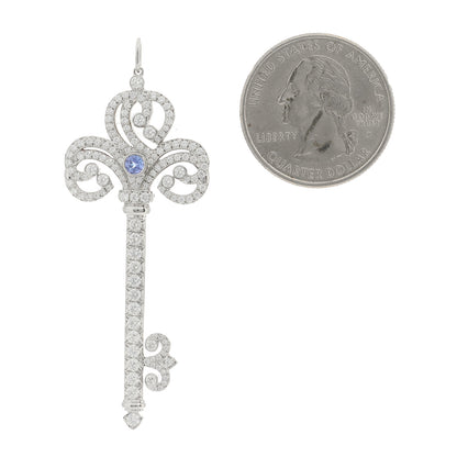 Tiffany Platinum Diamond Tanzanite Enchant Heart Key Pendant 2 of 4
