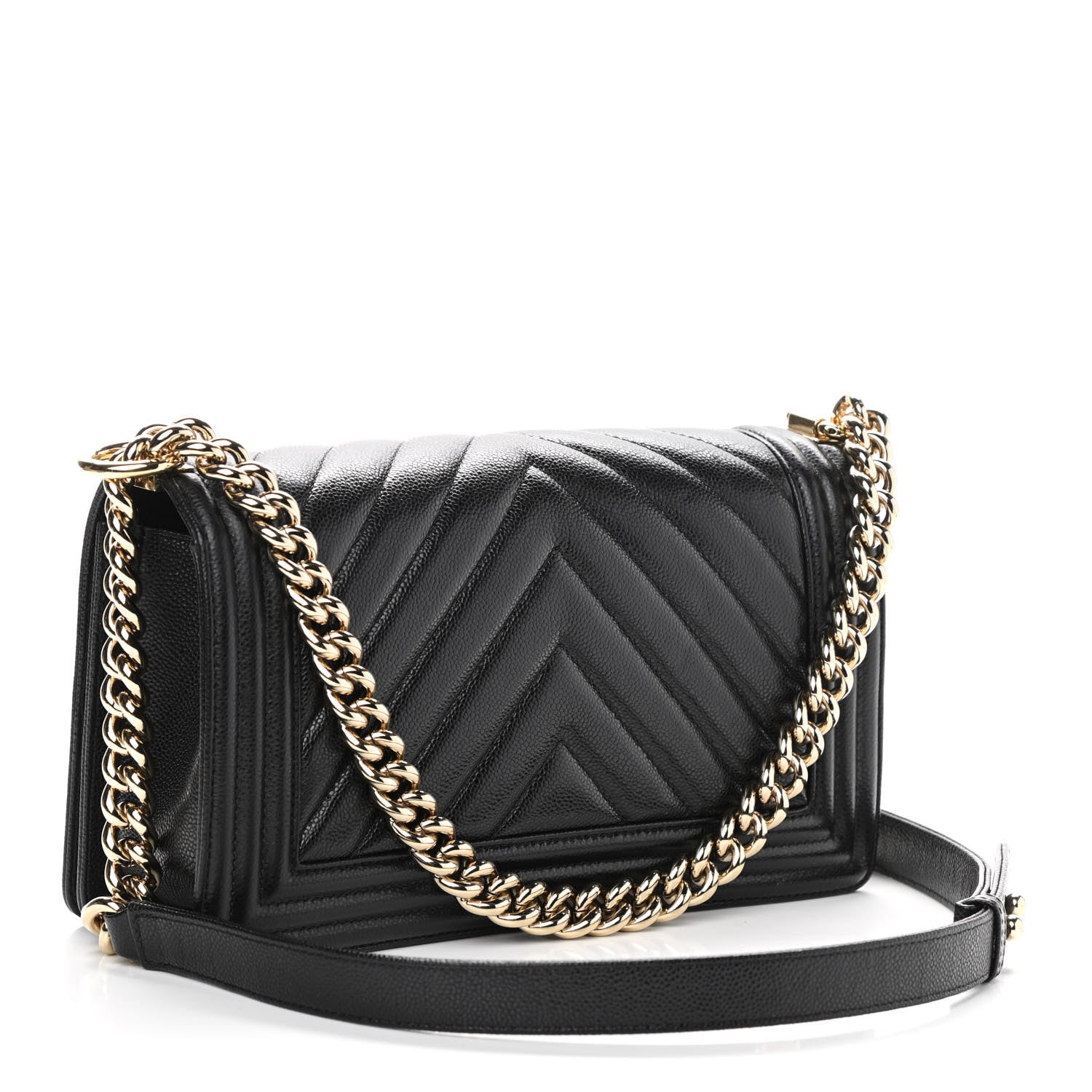 Chanel Caviar Chevron Quilted Medium Boy Flap Black 3 of 10