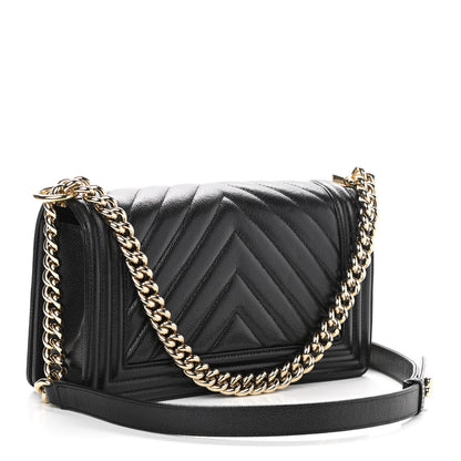 Chanel Caviar Chevron Quilted Medium Boy Flap Black 3 of 10