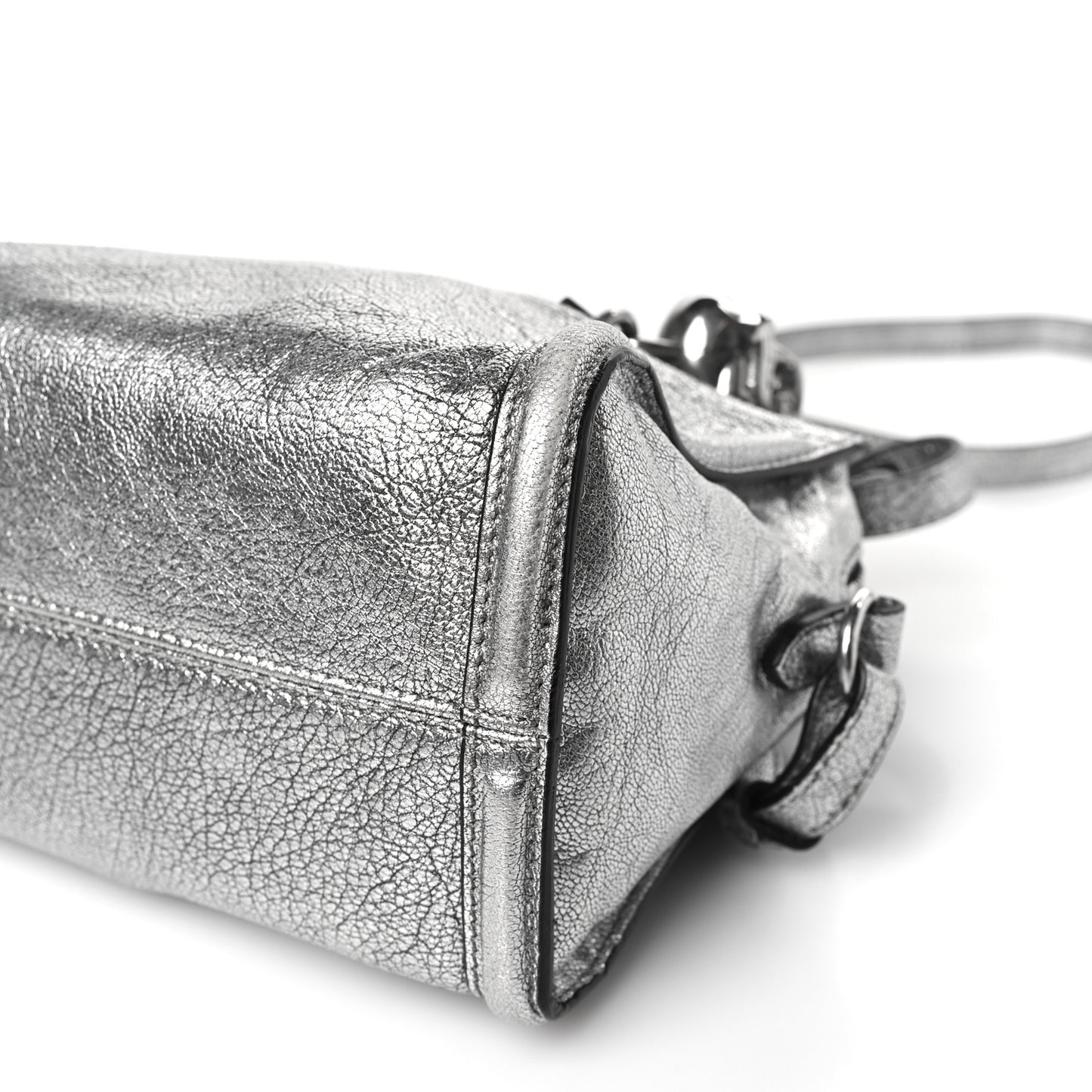 Metallic Pebbled Calfskin Mini Padlock Tote Silver