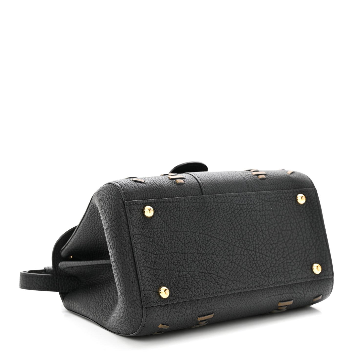 Crispy Calfskin Tribal Stitch Mini Brillant Satchel Black Bronze