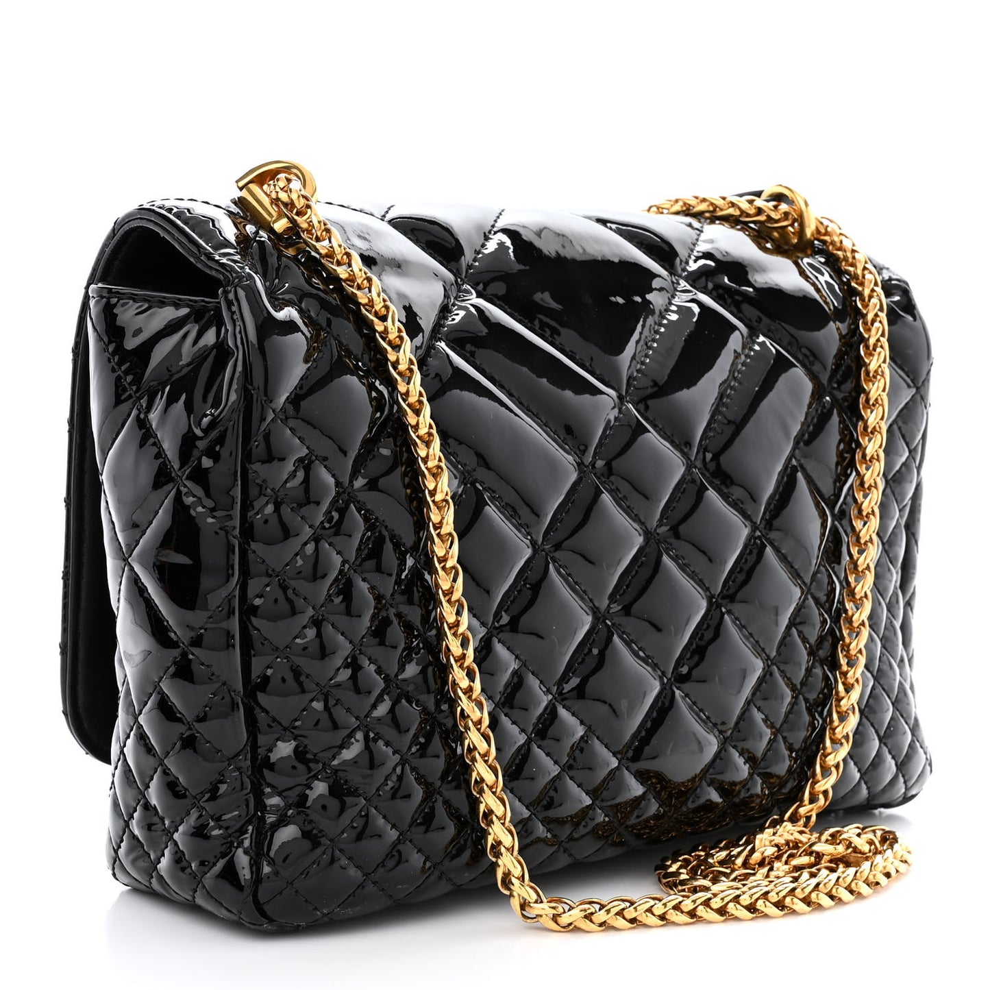 Patent Quilted Icon Shoulder Bag Black