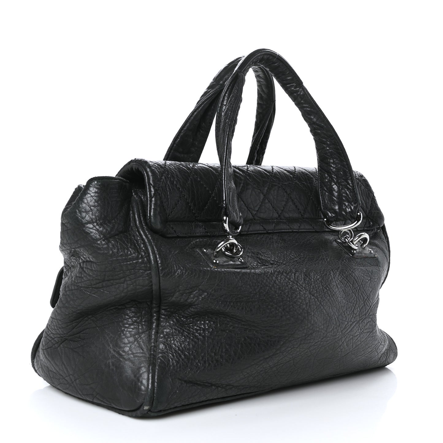 Distressed Lambskin Quilted Le Marais Front Pocket Bowling Bag Black