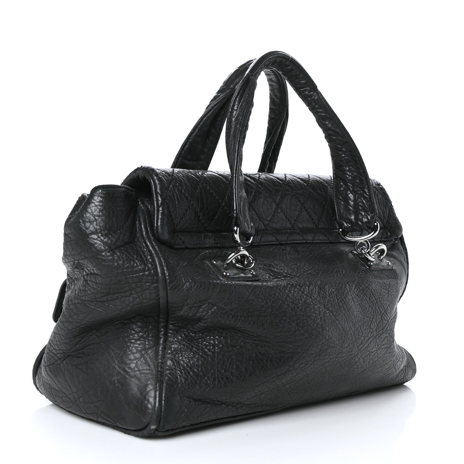 Chanel Distressed Lambskin Quilted Le Marais Front Pocket Bowling Bag Black 3 of 10