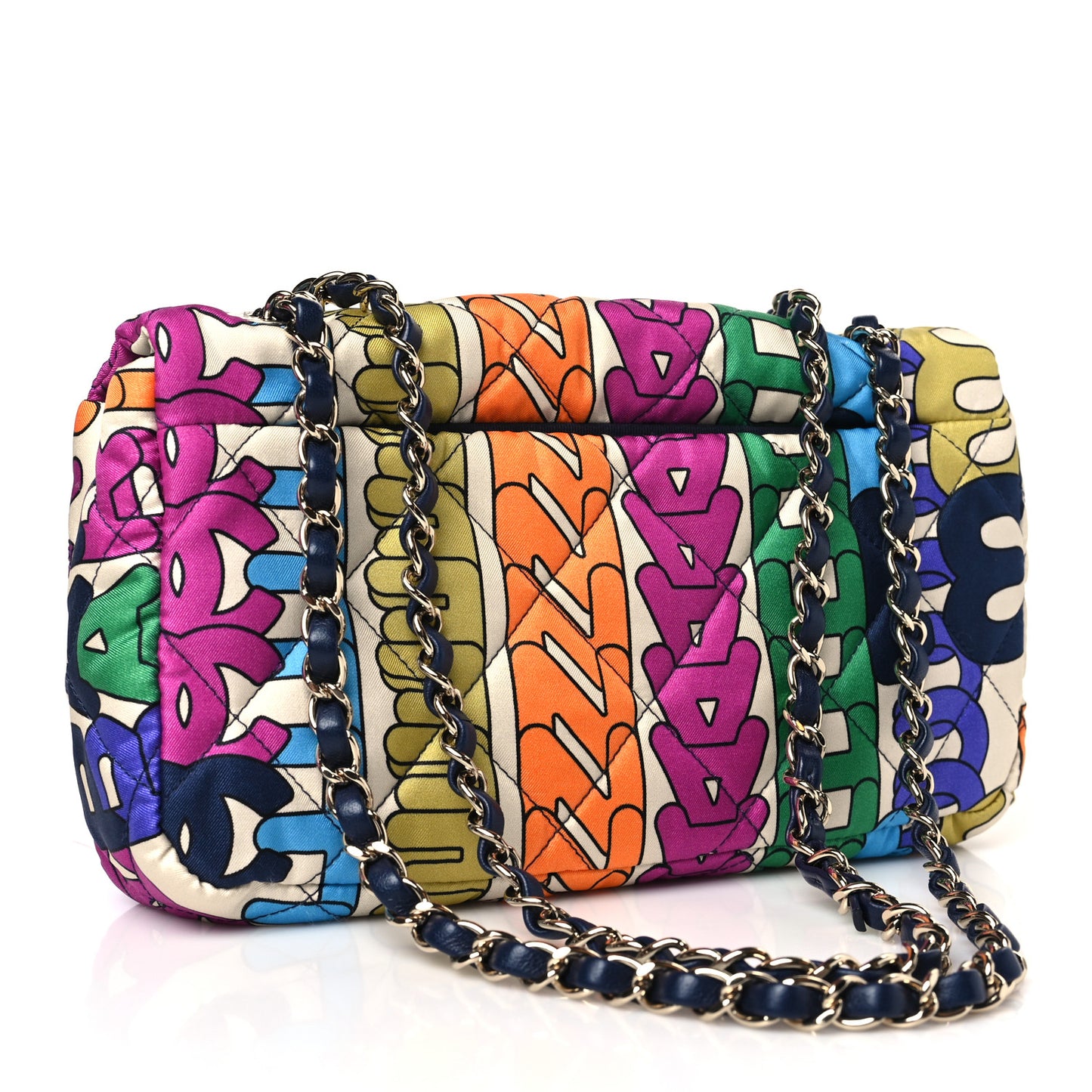 Printed Fabric Quilted Logo Single Flap Bag Multicolor