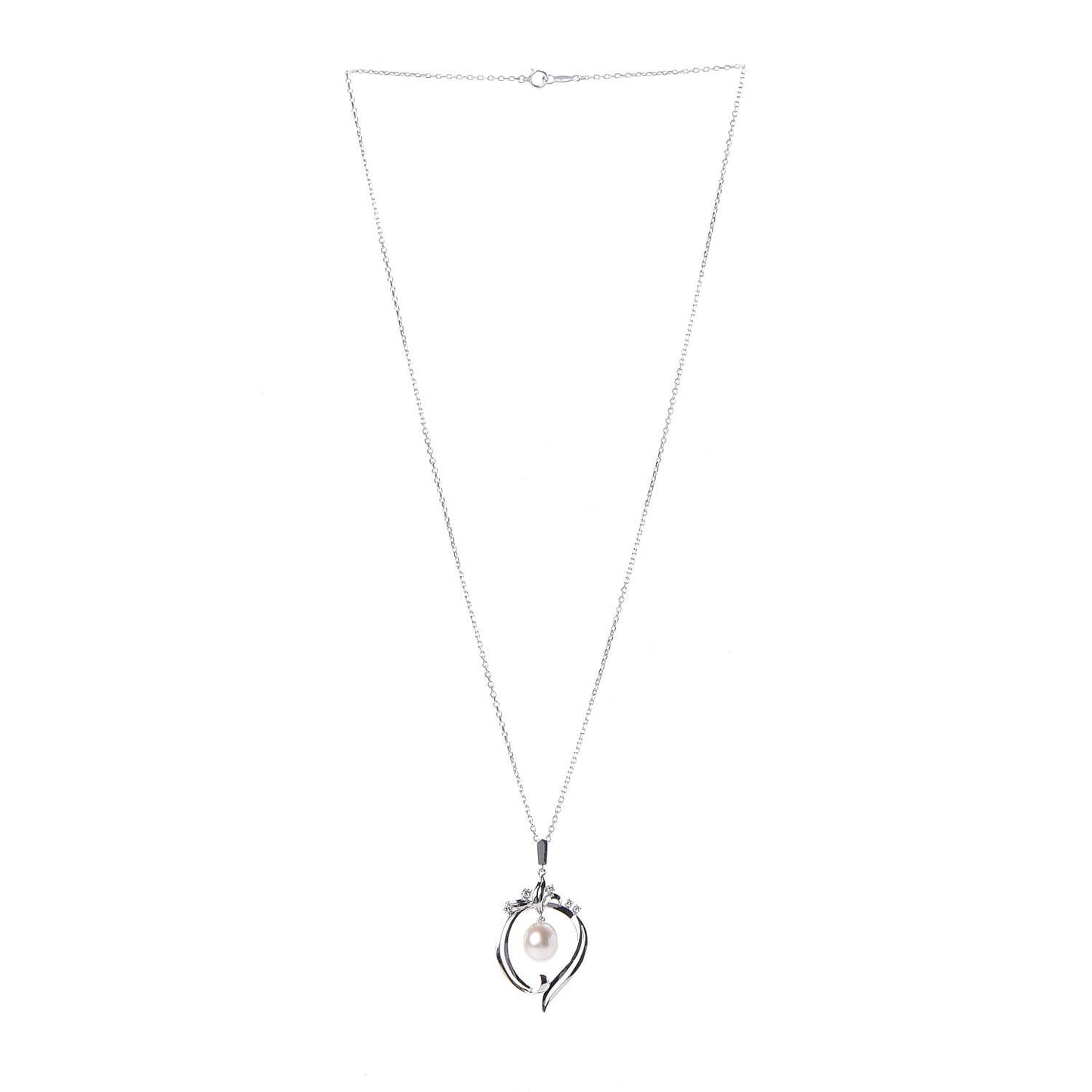 14K White Gold Diamond Akoya Pearl 8mm Pendant Necklace