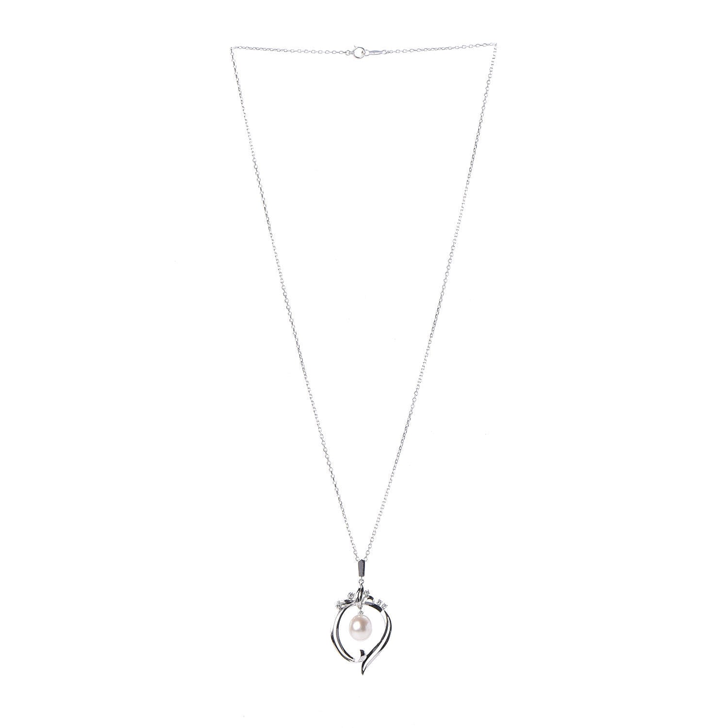 Mikimoto 14K White Gold Diamond Akoya Pearl 8mm Pendant Necklace 4 of 5