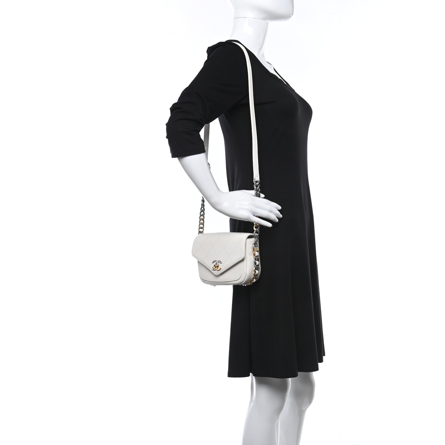 Chanel Calfskin Stitched Small Precious Union Flap Bag White 2 of 9